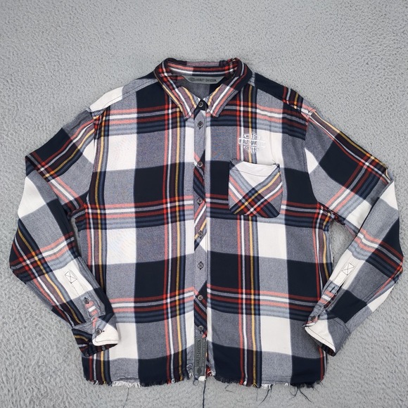 Harley-Davidson Tops - Harley Davidson Flannel Shirt Women Large Button Blue Colorful Front Back Logos